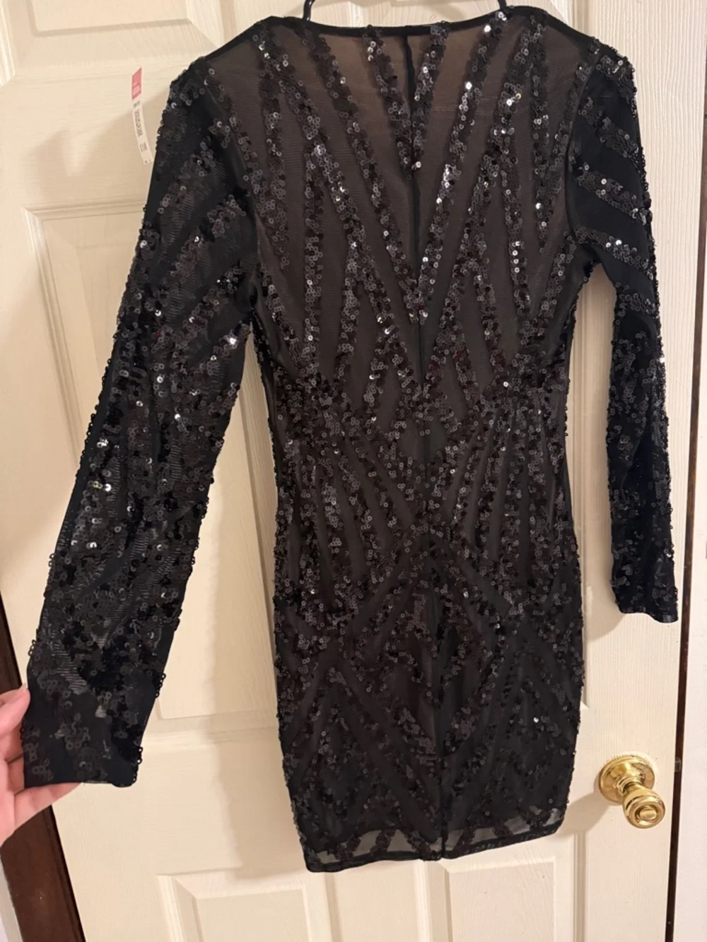 Express Black Sequin Long-Sleeve Mini Dress - Picture 6 of 7